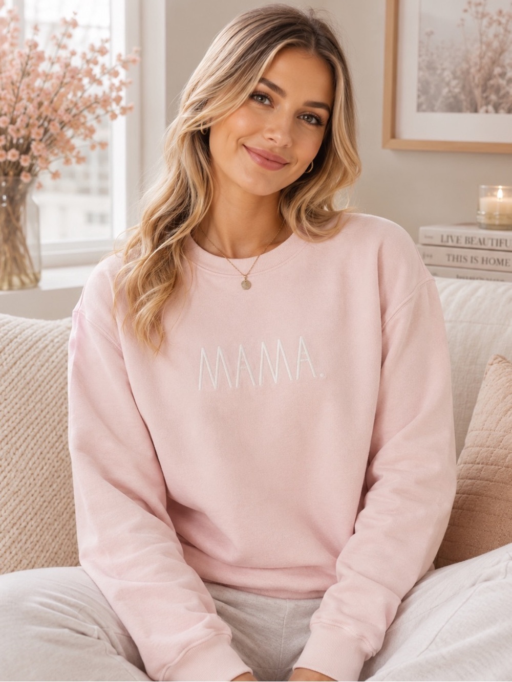 Rae Dunn MAMA Sweatshirt Women’s Blush Pink Crewneck Graphic Pullover